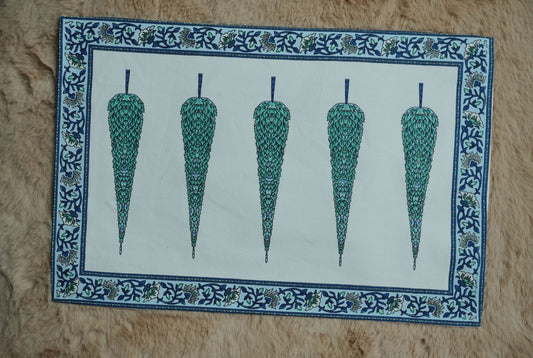Blue & Grey Hand Block Printed Table Mat & Napkin Set