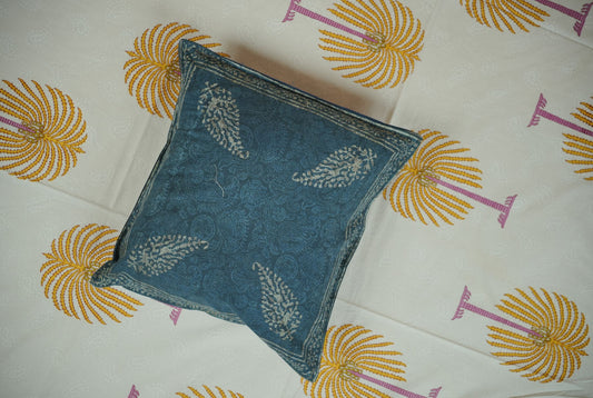 Indigo Paisley Hand Block Printed Cotton Cushion Covers (Set of 5)