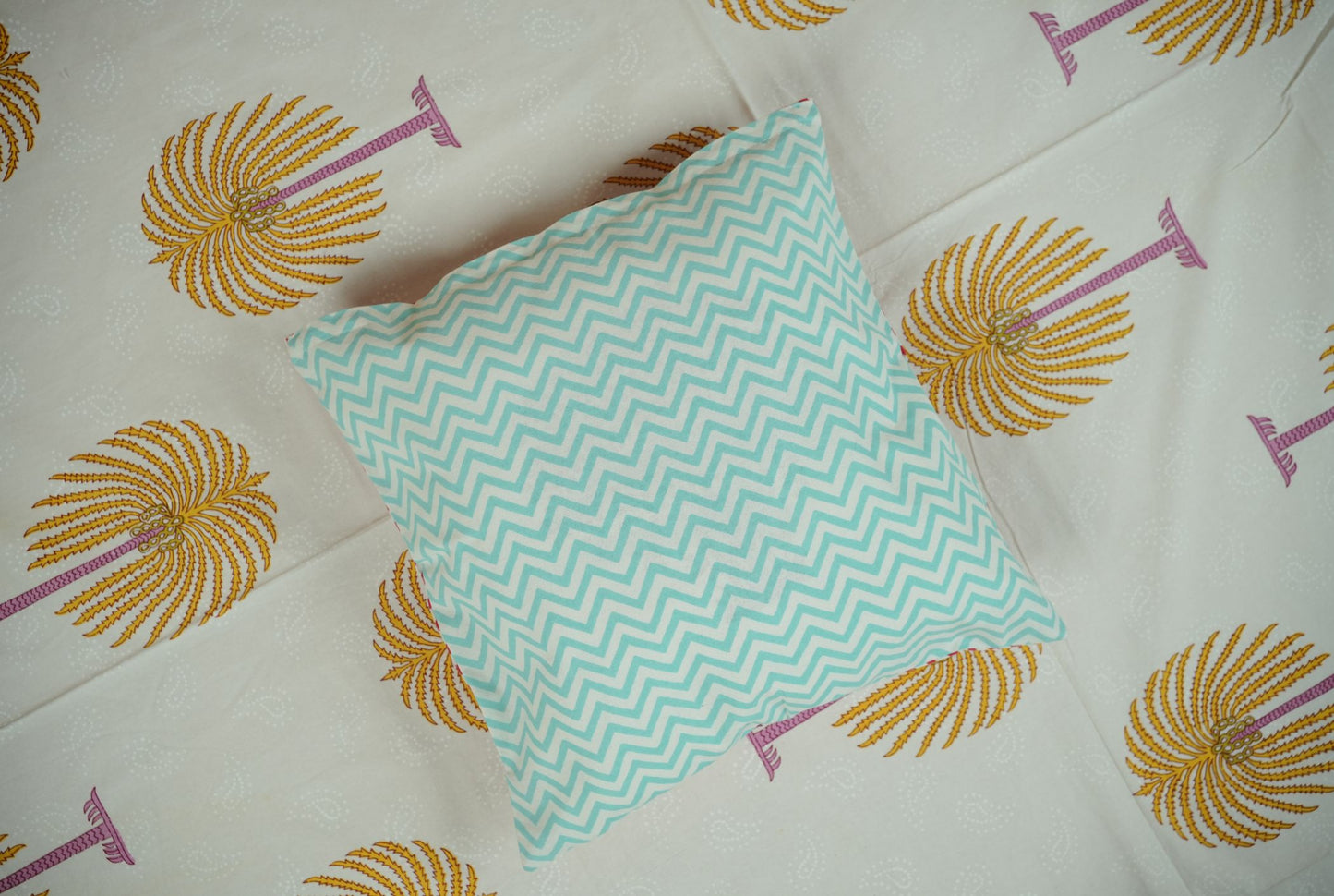 Jaipur Palm Motif Hand Block Printed Cotton Cushion Covers (Set of 5)