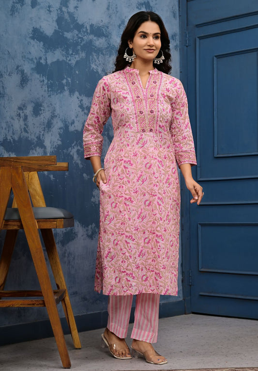 Cotton Suit Set With Kota Doria Dupatta