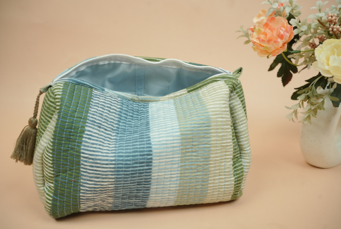 Multi-Tonal Striped Quilted Travel Pouch Set (Pack of 3)