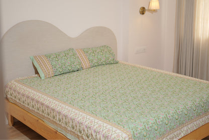 Sage green Shalimar Hand Block Printed Cotton Bedsheet Set