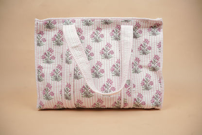 Pink Pastel Bloom Quilted Cotton Tote Bag
