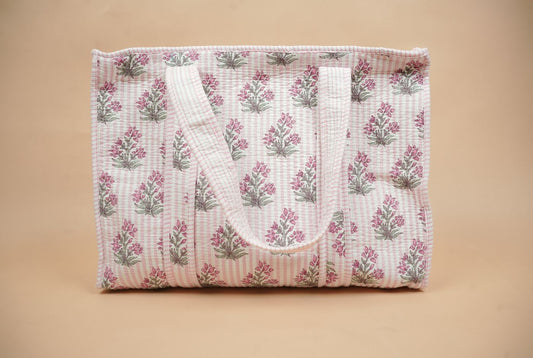 Pink Pastel Bloom Quilted Cotton Tote Bag