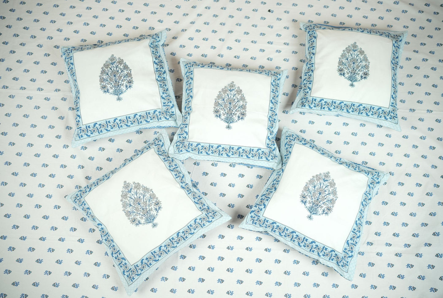 Blue Hand Block Printed Cushion Covers (Set of 5)