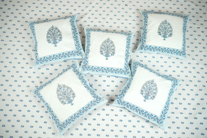 Blue Hand Block Printed Cushion Covers (Set of 5)