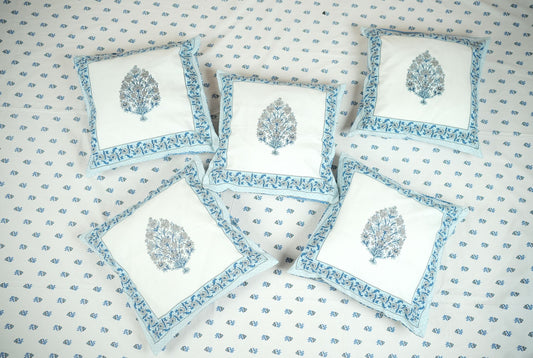 Blue Hand Block Printed Cushion Covers (Set of 5)
