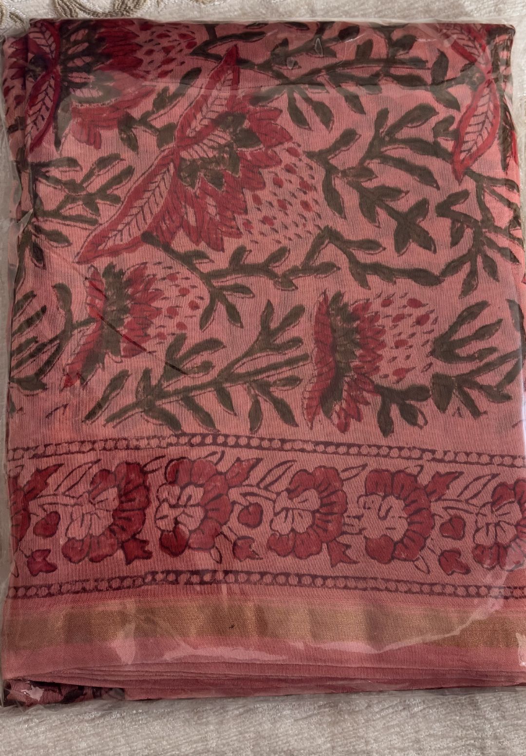 Hand Block Printed Chanderi Suit Set with Jaal Print & Blossom Buti Bottom