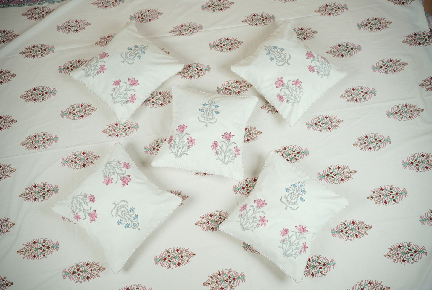 Pink Hand Block Printed Cushion Covers (Set of 5)