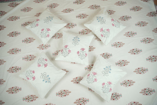 Pink Hand Block Printed Cushion Covers (Set of 5)