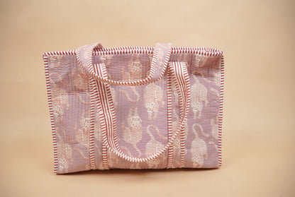 Blue Pastel Bloom Quilted Cotton Tote Bag