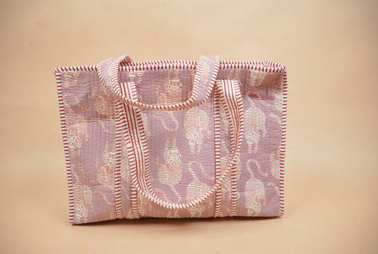 Blue Pastel Bloom Quilted Cotton Tote Bag