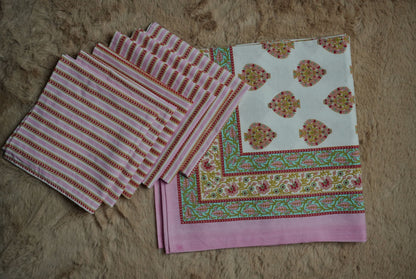 Pink Butta Table Cover Set with 6 Napkins