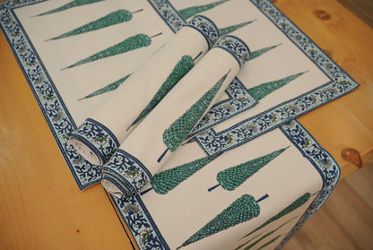 Blue & Grey Hand Block Printed Table Mat & Napkin Set