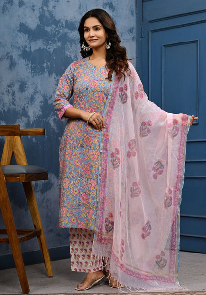 Cotton Suit Set With Kota Doria Dupatta