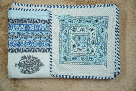 Blue Hand Block Printed Reversible Single Dohar