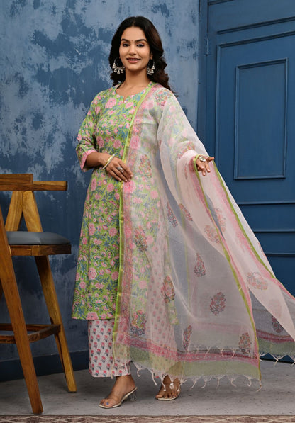 Cotton Suit Set With Kota Doria Dupatta
