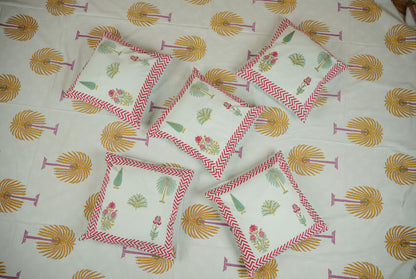Jaipur Palm Motif Hand Block Printed Cotton Cushion Covers (Set of 5)