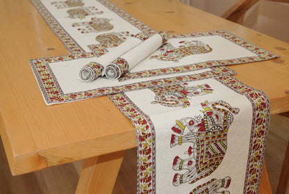 Maroon & Yellow Haathi Print Table Linen Set
