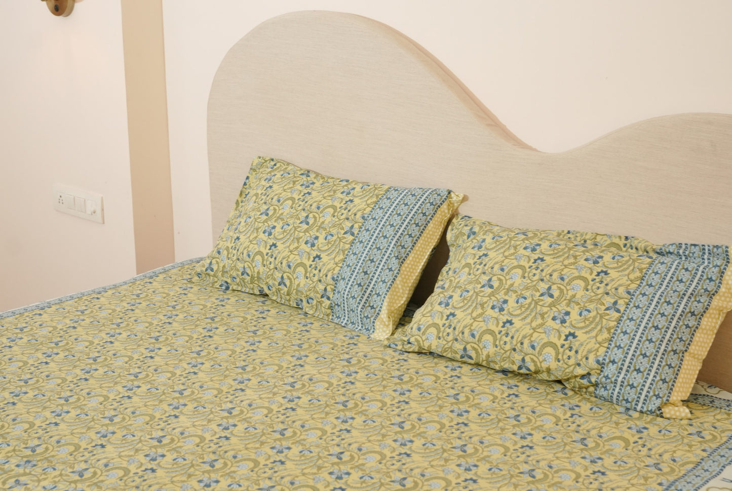 Mustard Yellow Shalimar Hand Block Printed Cotton Bedsheet Set