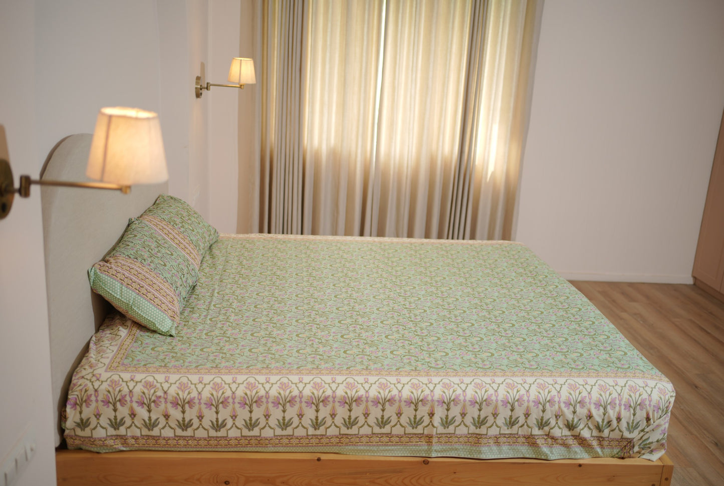 Sage green Shalimar Hand Block Printed Cotton Bedsheet Set