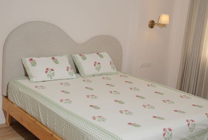 Green Mughal Buta Hand Block Printed Bedsheet Set
