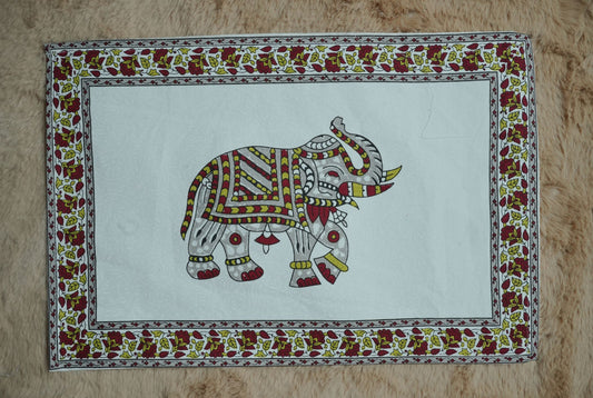 Maroon & Yellow Haathi Print Table Linen Set