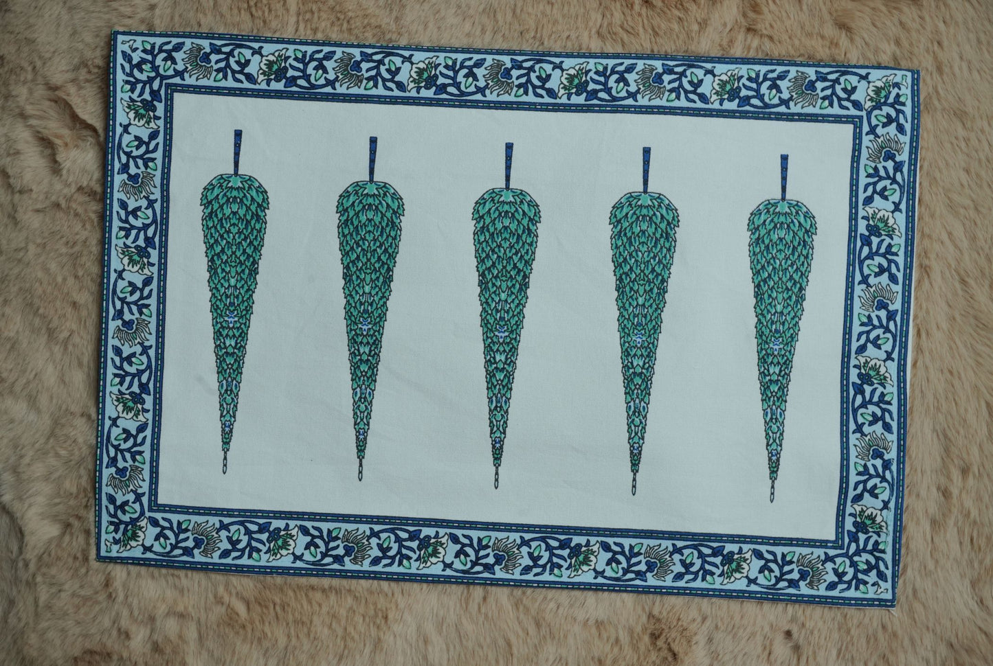 Blue & Grey Hand Block Printed Table Mat & Napkin Set