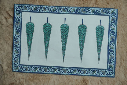 Blue & Grey Hand Block Printed Table Mat & Napkin Set