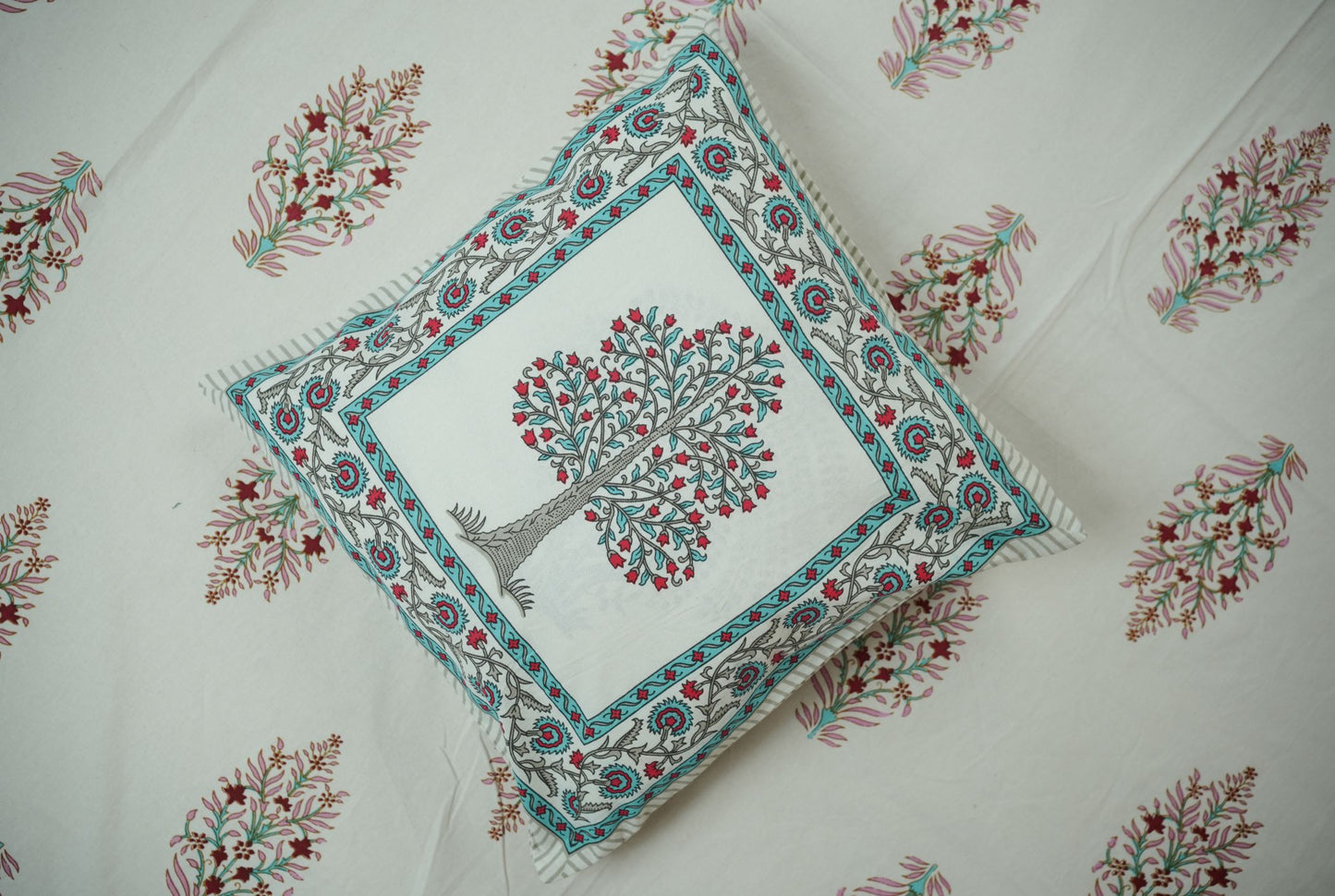 Tree of Life Hand Block Printed Cotton Cushion Covers (Set of 5)