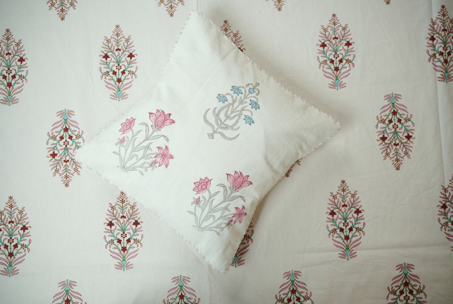 Pink Hand Block Printed Cushion Covers (Set of 5)
