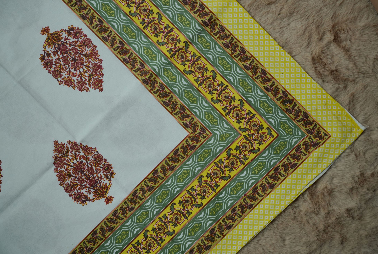 Yellow Mughal Buta Table Cover Set with 6 Napkins