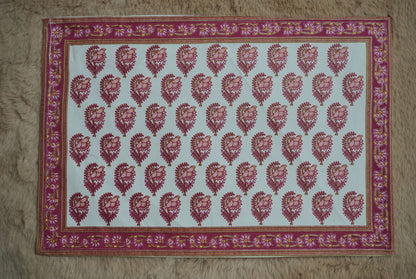 Rose Paisley Hand Block Printed Cotton Table Linen Set (13 Pieces)