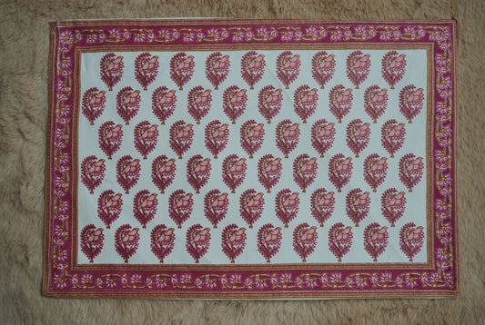 Rose Paisley Hand Block Printed Cotton Table Linen Set (13 Pieces)