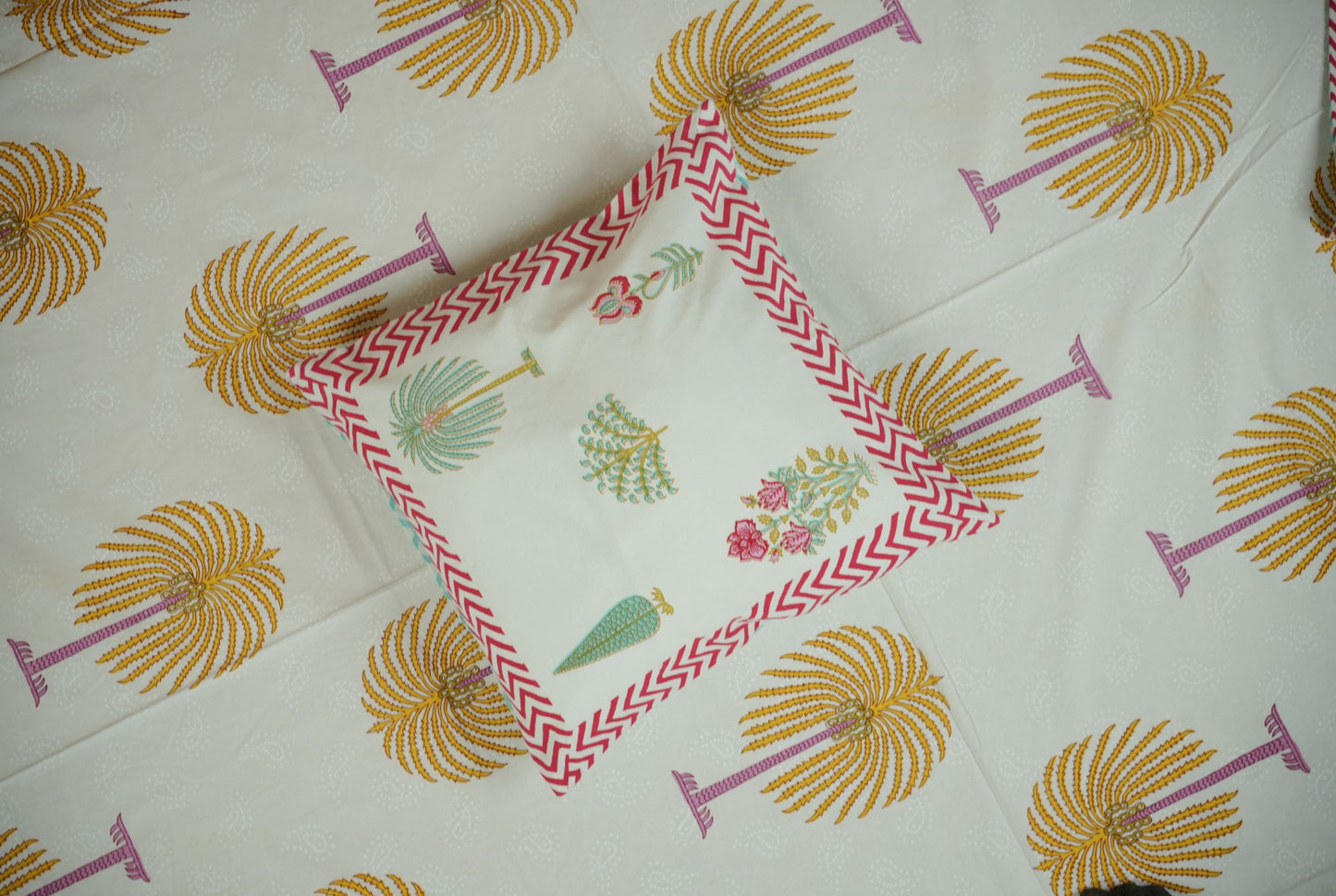 Jaipur Palm Motif Hand Block Printed Cotton Cushion Covers (Set of 5)
