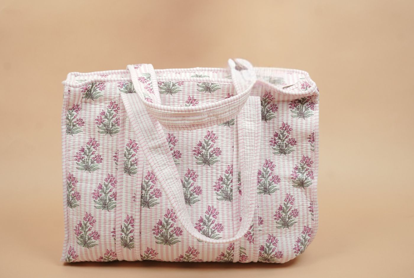 Pink Pastel Bloom Quilted Cotton Tote Bag