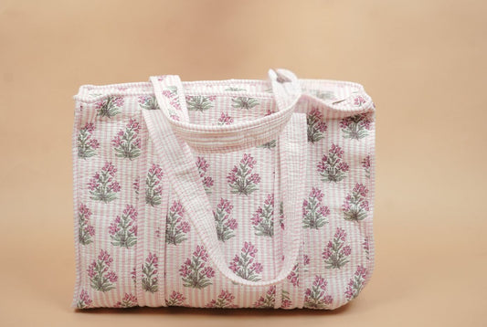 Pink Pastel Bloom Quilted Cotton Tote Bag