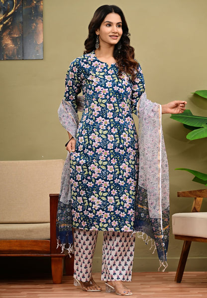 Cotton Suit Set With Kota Doria Dupatta