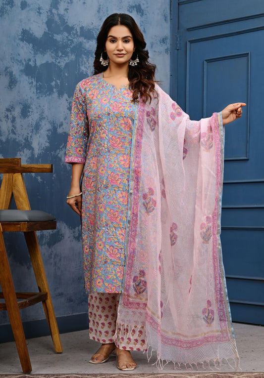 Cotton Suit Set With Kota Doria Dupatta