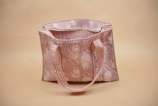 Blue Pastel Bloom Quilted Cotton Tote Bag