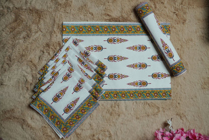 Yellow Butta Table Linen Set (Runner, Mats & Napkins)
