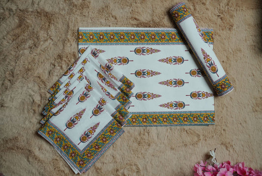Yellow Butta Table Linen Set (Runner, Mats & Napkins)