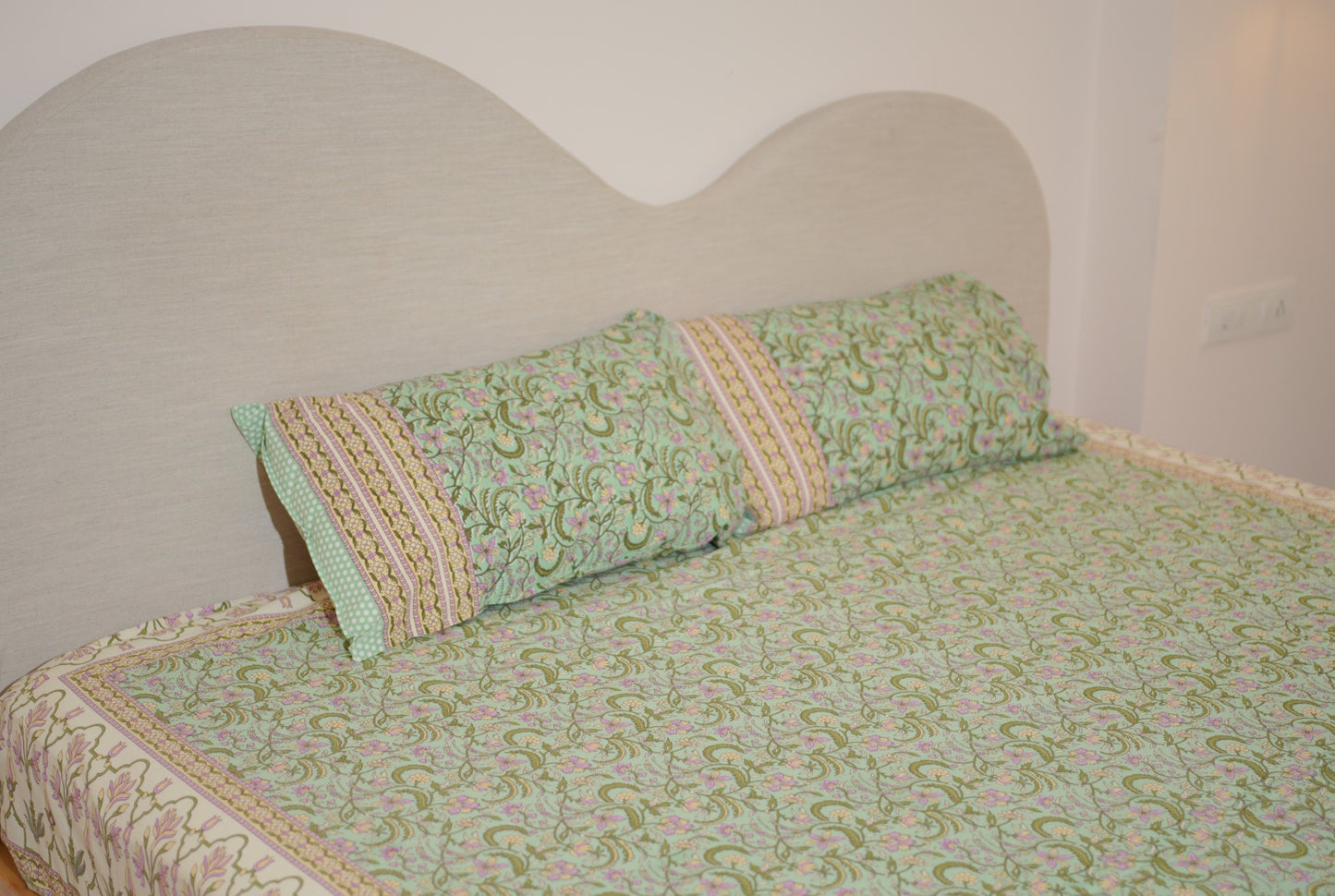 Sage green Shalimar Hand Block Printed Cotton Bedsheet Set