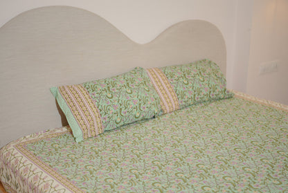 Sage green Shalimar Hand Block Printed Cotton Bedsheet Set