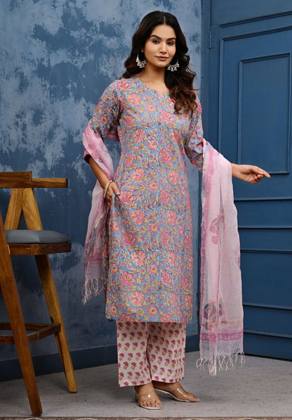 Cotton Suit Set With Kota Doria Dupatta