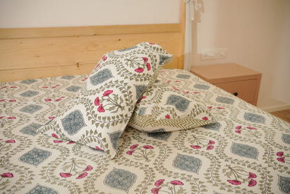Blue Jaal Hand Block Printed Cotton Bedsheet Set