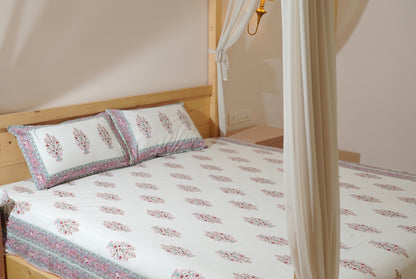 Hand Block Printed King Bedsheet with Reversible Dohar Set