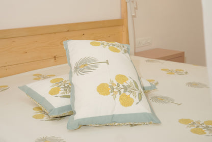 Yellow Mughal Buta Hand Block Printed Bedsheet Set