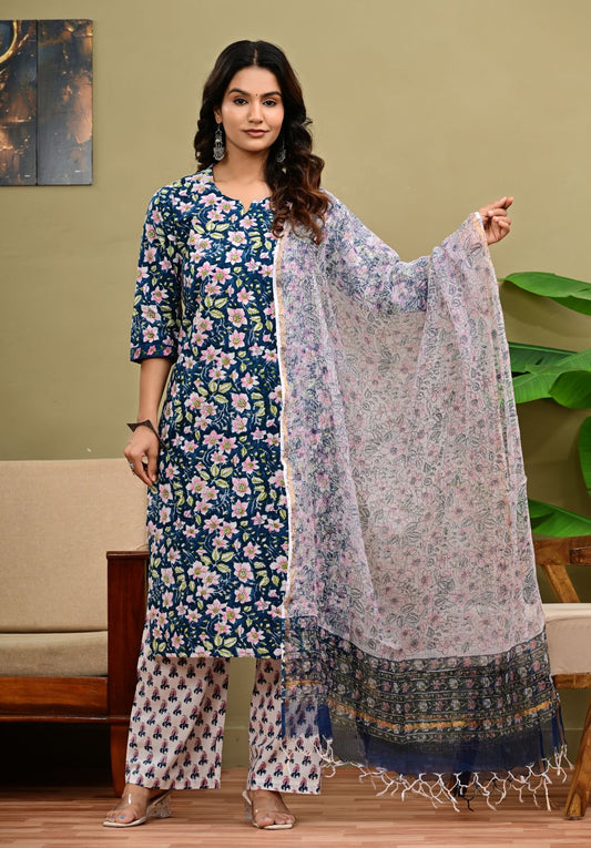 Cotton Suit Set With Kota Doria Dupatta