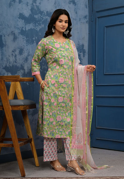 Cotton Suit Set With Kota Doria Dupatta